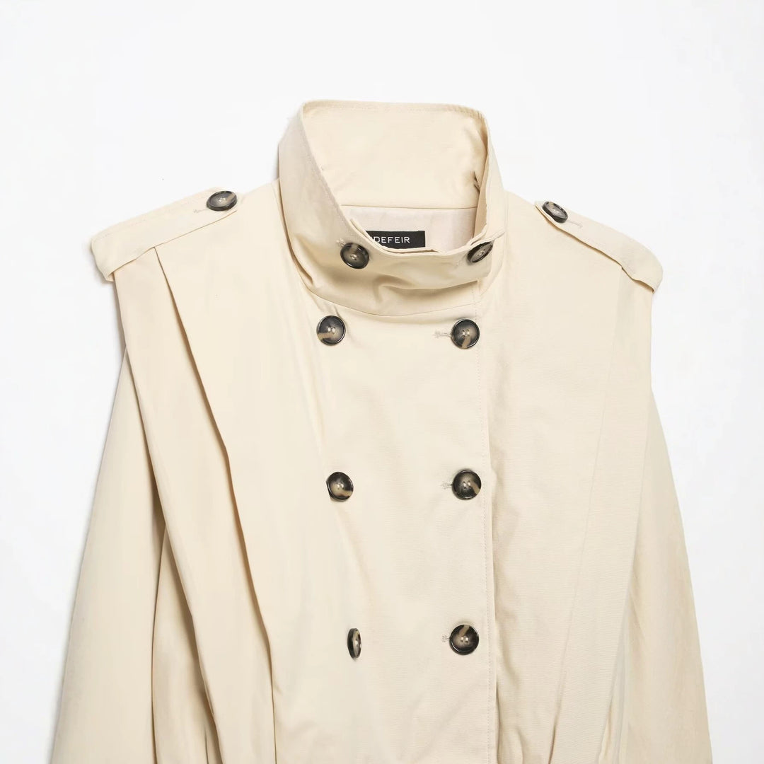 Damen Cropped Trenchjacke im Cape-Look mit doppelreihiger Knopfleiste und hohem Stehkragen Nord Taschen