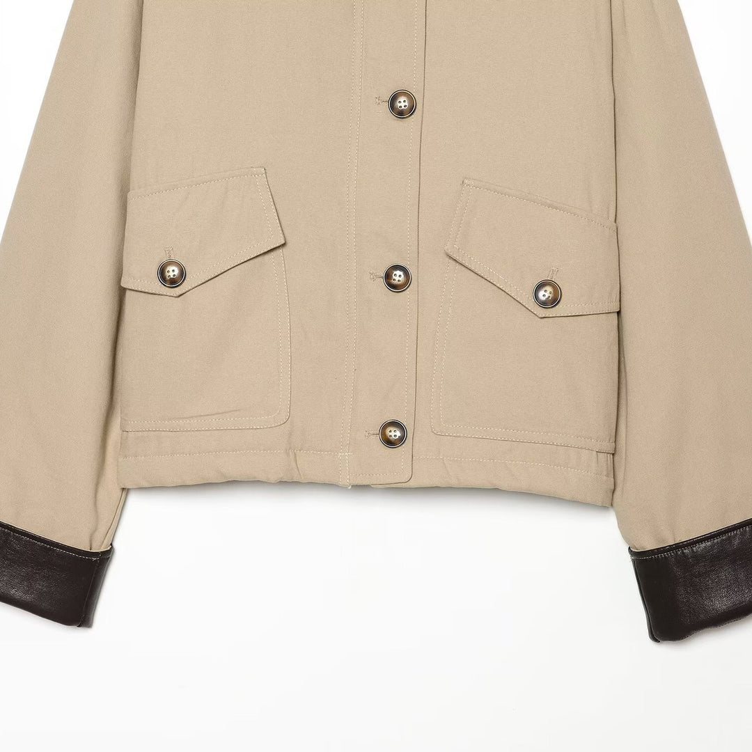 Damen Kurzjacke mit kontrastiertem Lederkragen und Umschlagärmeln Nord Taschen