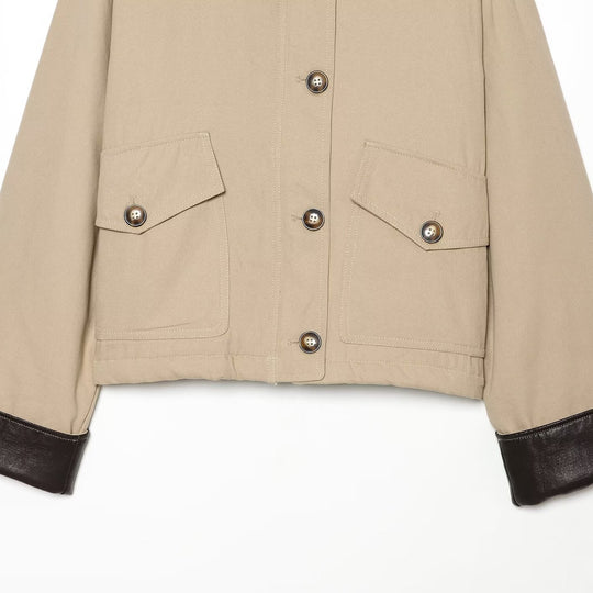 Damen Kurzjacke mit kontrastiertem Lederkragen und Umschlagärmeln Nord Taschen