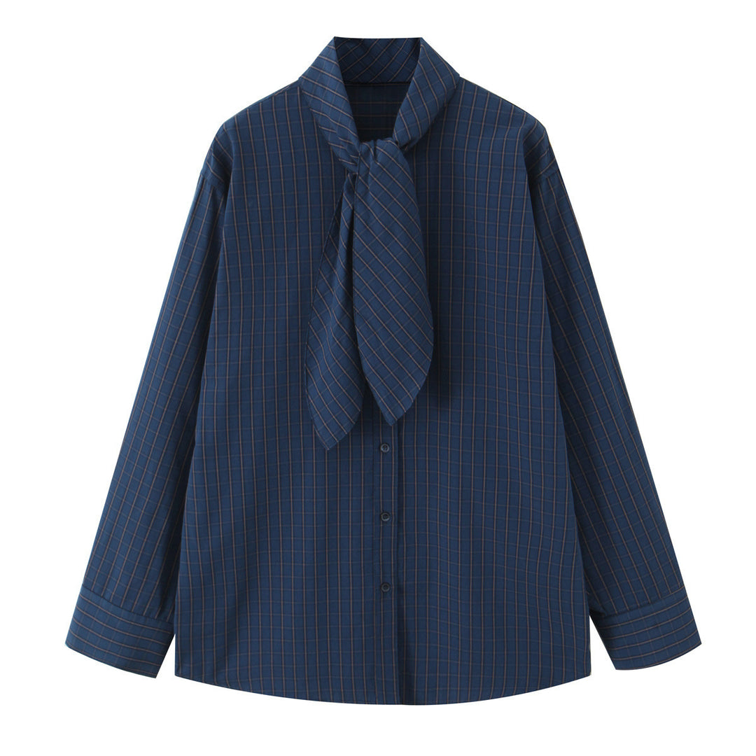 Damen Kariertes Blusenshirt mit Schluppe und weiter Passform Nord Taschen