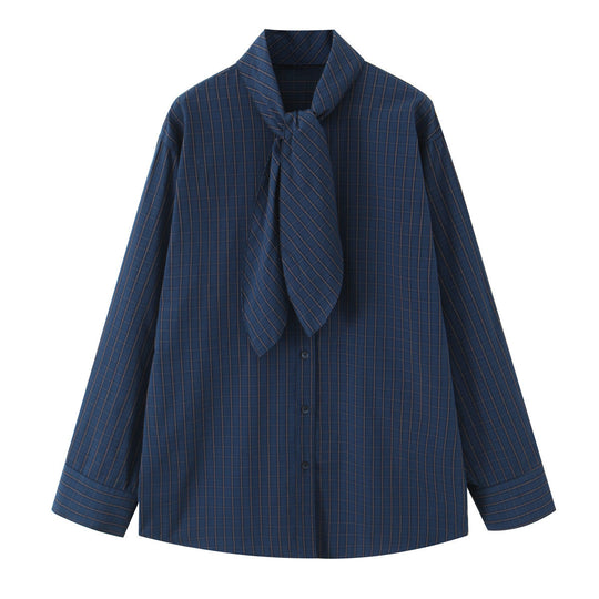 Damen Kariertes Blusenshirt mit Schluppe und weiter Passform Nord Taschen