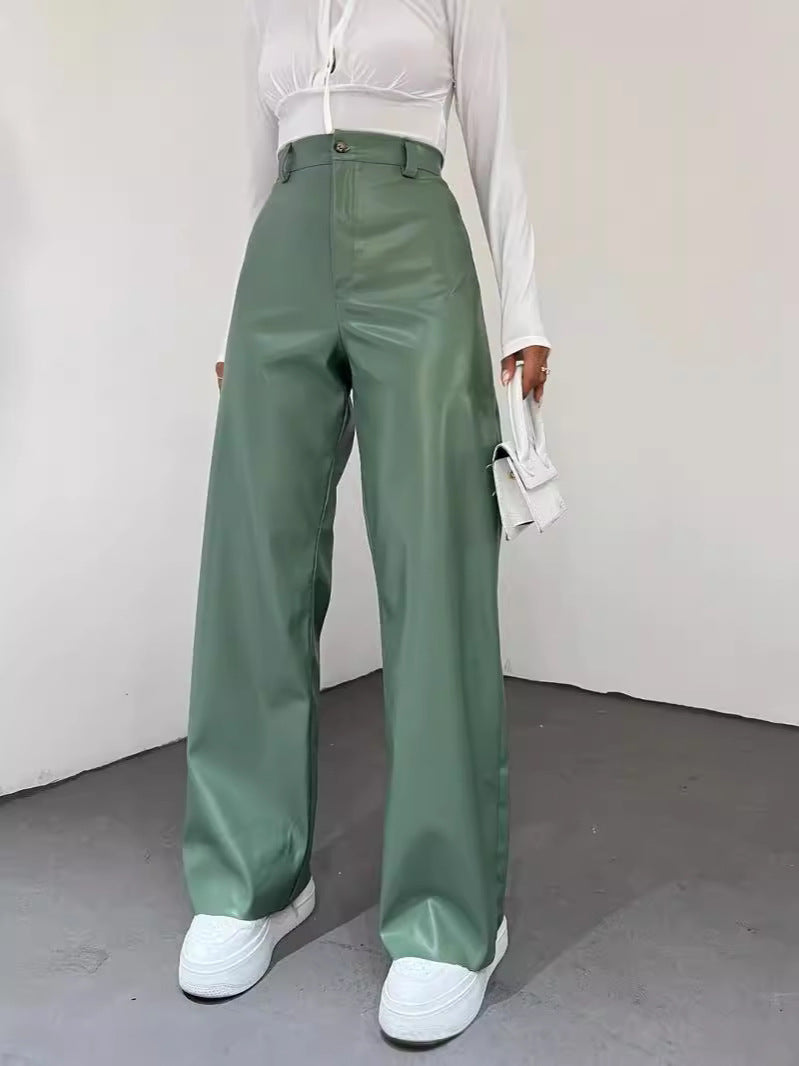 Damen Weite High-Waist-Hose aus Satinoptik mit weitem Bein Nord Taschen