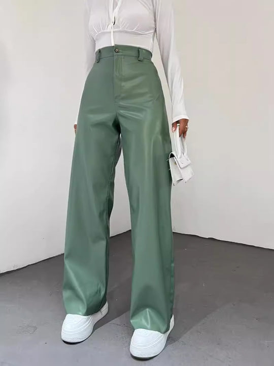 Damen Weite High-Waist-Hose aus Satinoptik mit weitem Bein Nord Taschen