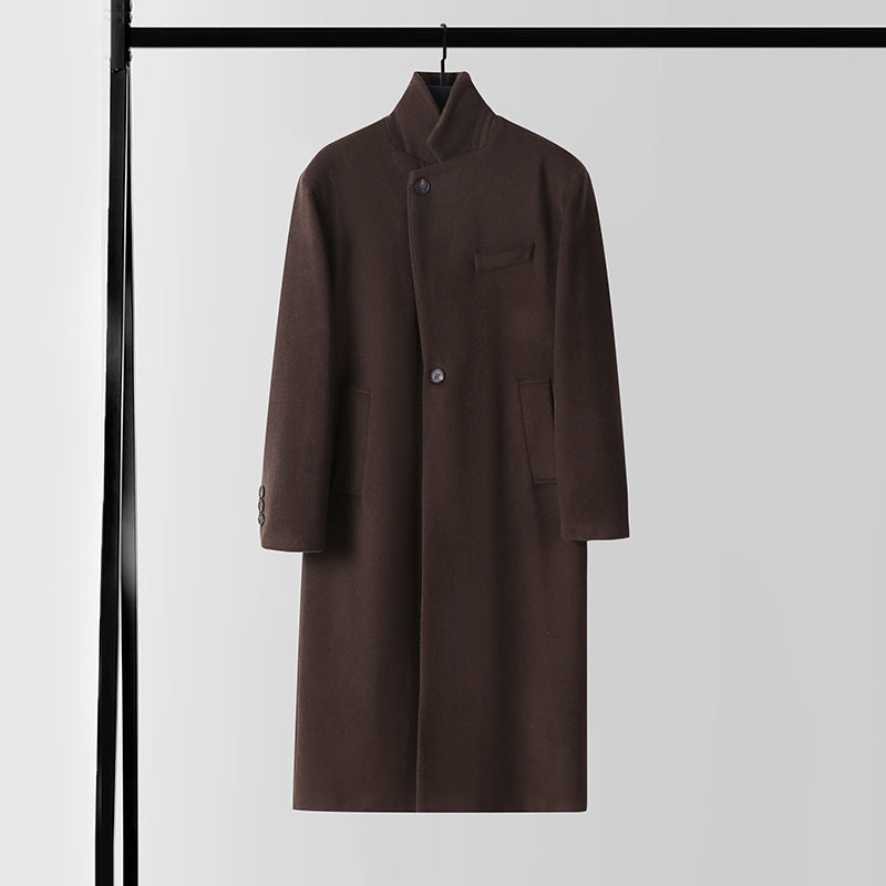 Herren Taillierter Wollmix-Longcoat mit Schalkragen und Ein-Knopf-Verschluss Nord Taschen