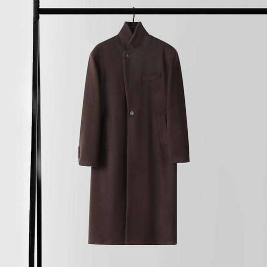 Herren Taillierter Wollmix-Longcoat mit Schalkragen und Ein-Knopf-Verschluss Nord Taschen