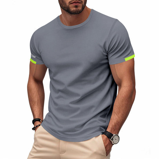 Herren nan athletisches Funktions-T-Shirt mit Rundhalsausschnitt, körpernahem Stretchschnitt und kontrastierendem Ärmelsaum
