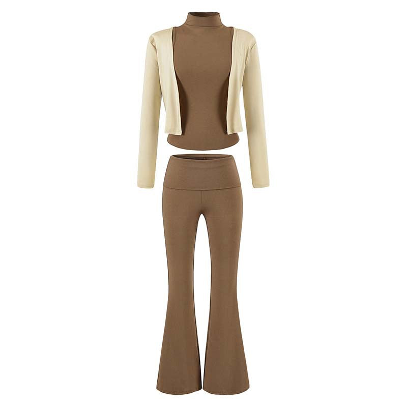 Damen Loungewear-Set mit Bolero, Rollkragen-Croptop und ausgestellter Schlaghose Nord Taschen