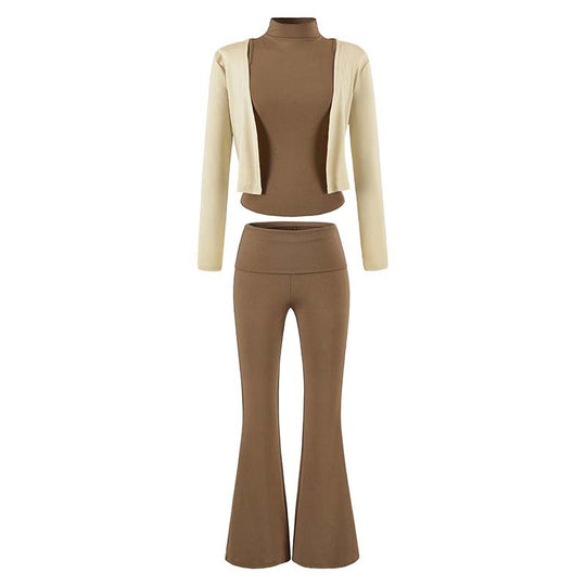 Damen Loungewear-Set mit Bolero, Rollkragen-Croptop und ausgestellter Schlaghose Nord Taschen