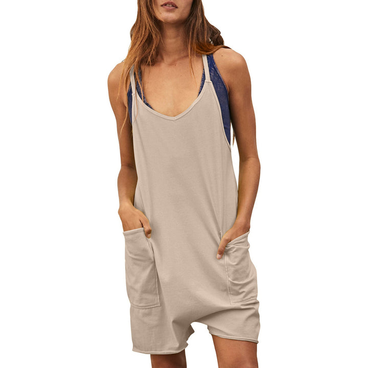 Damen komfortabler Overall mit tiefem Ausschnitt und praktischen Taschen
