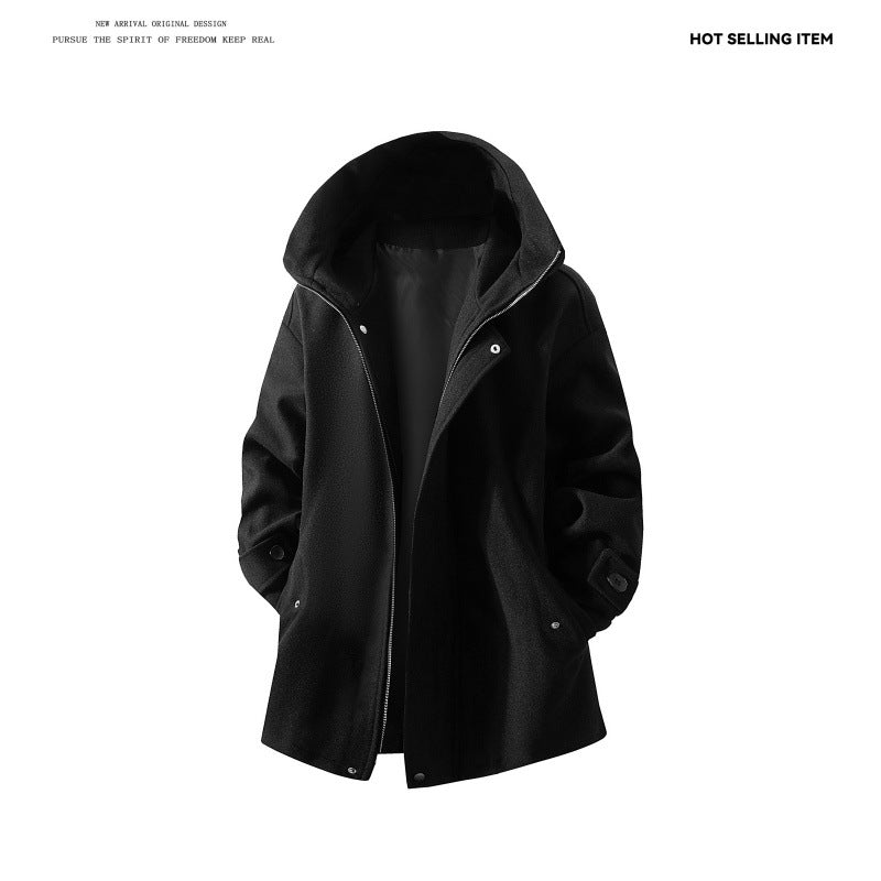 Herren Kapuzen-Mantel aus Wollmix mit Oversize-Schnitt und verdeckter Druckknopfleiste Nord Taschen
