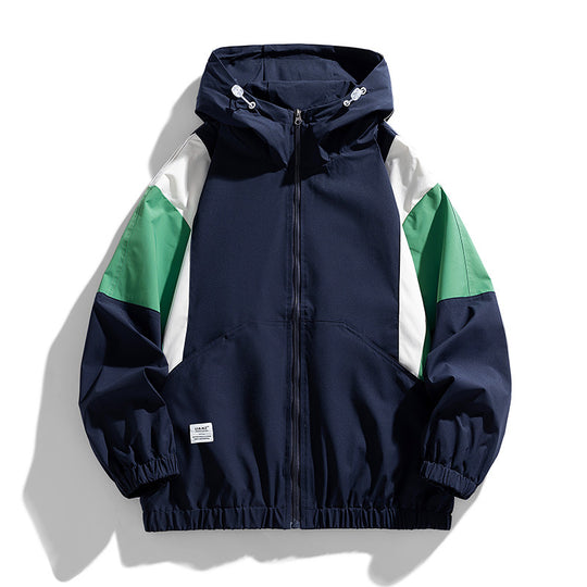 Herren leichte Colorblock Windjacke mit Kapuze, Kängurutasche und elastischem Saum Nord Taschen