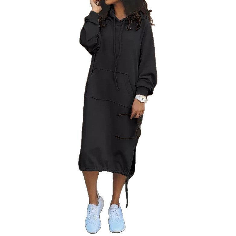 Damen Oversize Hoodie-Midikleid mit Tunnelzugsaum und seitlichen Schlitzdetails Nord Taschen