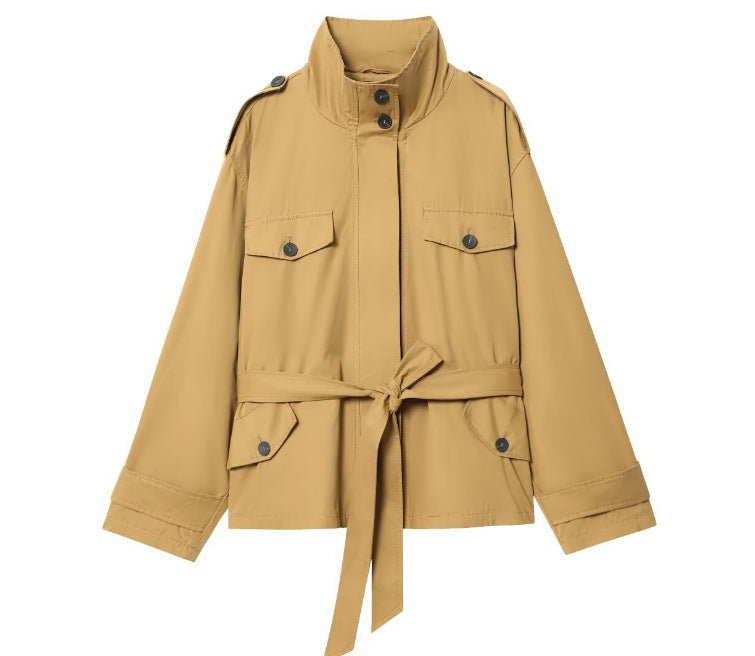 Damen 10+ taillierte Kurz‑Fieldjacke mit Bindegürtel und Schulterpatten Nord Taschen