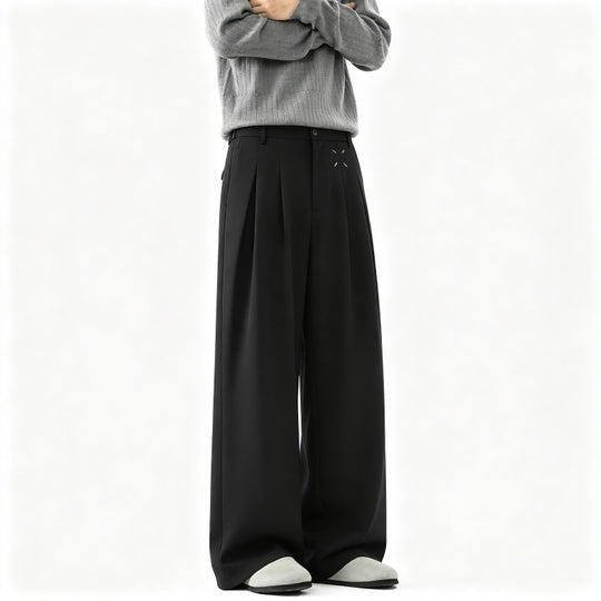 Herren Extrawide Palazzo-Hose mit hoher Taille, Bundfalten und weitem Bein Nord Taschen