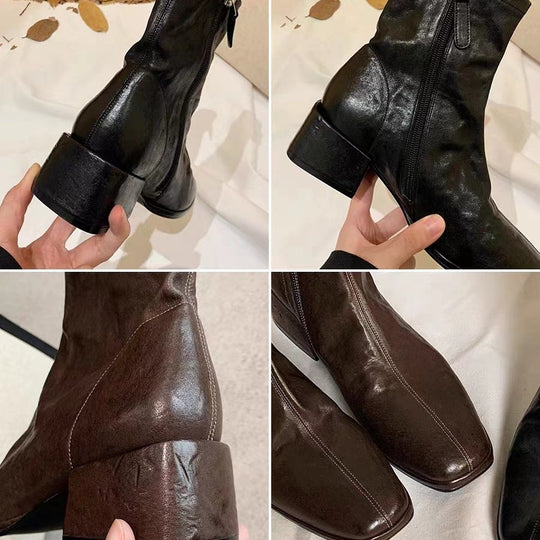 Damen Glattleder-Stiefelette mit schlanker Socken-Passform, innenliegendem Reißverschluss und sculpted Blockabsatz Nord Taschen