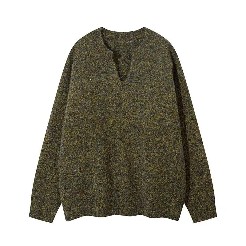 Herren Melangé Grobstrick-Pullover mit V-Schlitz und lockerem Oversize-Schnitt Nord Taschen
