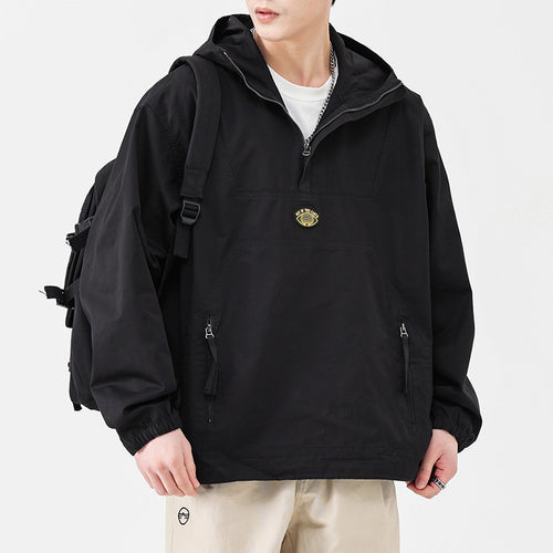 Herren Kapuzen-Anorak Pulloverjacke im Oversize-Utility-Stil Nord Taschen