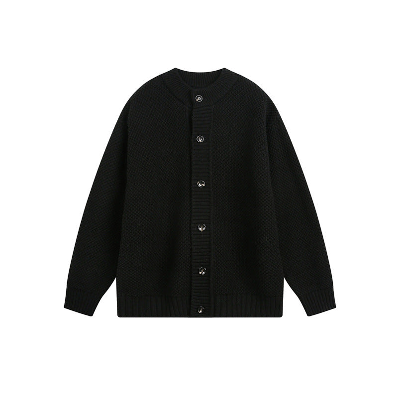 Damen Strukturiertes Oversize-Strickcardigan mit Rundhals und durchgehender Knopfleiste Nord Taschen