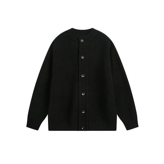 Damen Strukturiertes Oversize-Strickcardigan mit Rundhals und durchgehender Knopfleiste Nord Taschen