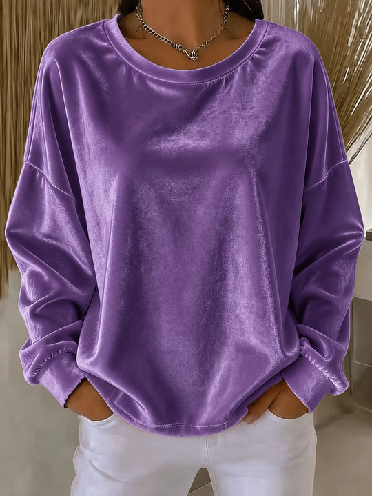 Damen Oversize Samt-Sweatshirt mit Rundhalsausschnitt, überschnittener Schulter und elastischen Bündchen Nord Taschen