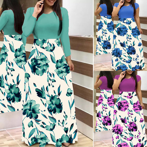 Damen Zweiteilig wirkendes Maxikleid mit figurbetontem Jersey-Oberteil und weitem Blumenrock Nord Taschen