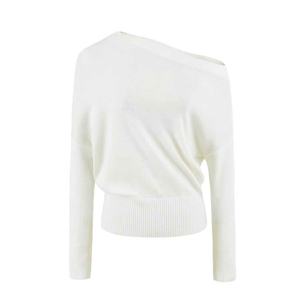 Damen Oversize One-Shoulder Pullover mit Fledermausärmeln und breitem Rippenbund Nord Taschen