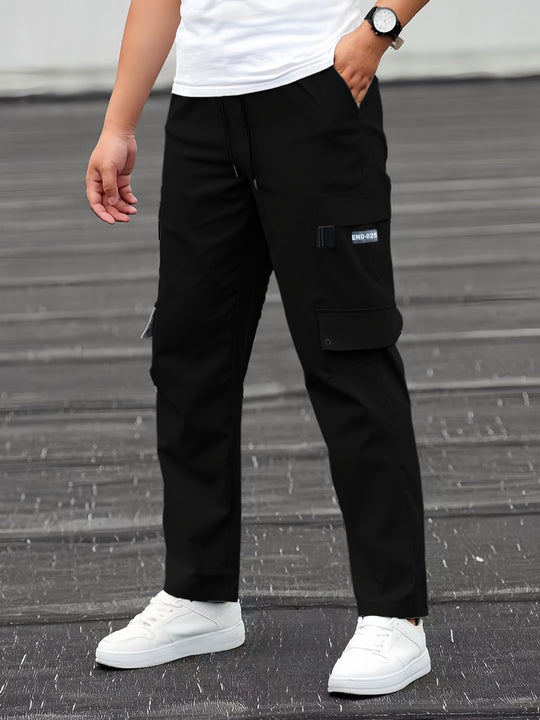 Herren Lässige technische Cargohose mit Multifachtaschen, Tunnelzugbund und geradem Bein Nord Taschen