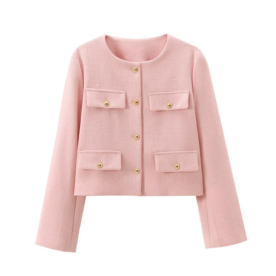 Damen Modische Kurzjacke mit dekorativen Knöpfen und praktischen Taschen