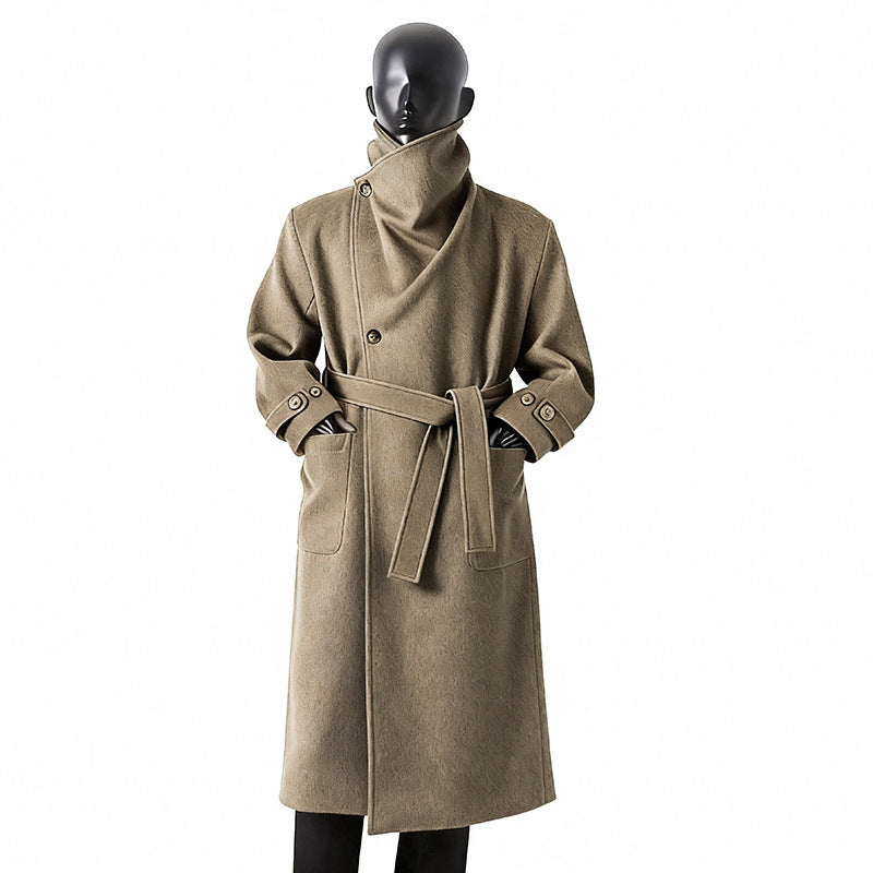 Damen Eleganter langer Wollmix-Cocoon-Mantel mit überlappendem Schalkragen und aufgesetzten Taschen Nord Taschen
