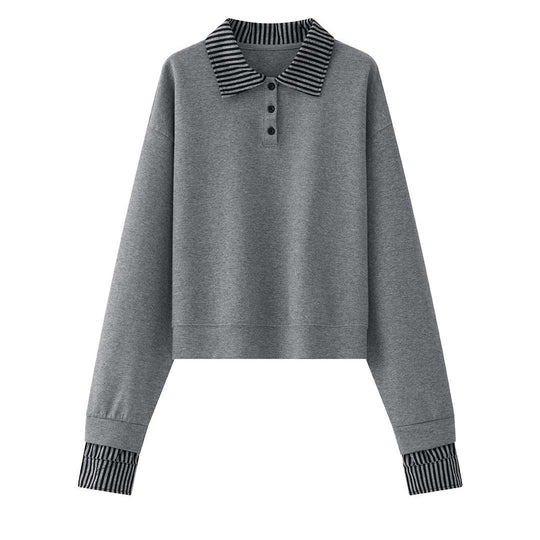 Damen Relaxed-Fit Sweatshirt mit gestreiftem Kragen- und Manschettenbesatz Nord Taschen