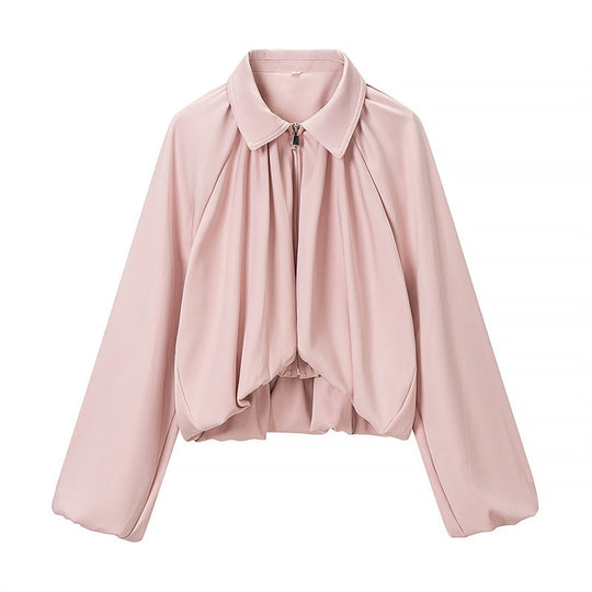Damen Cropped-Jacke mit drapierter Vorderpartie, Reißverschluss und Ballonärmeln Nord Taschen
