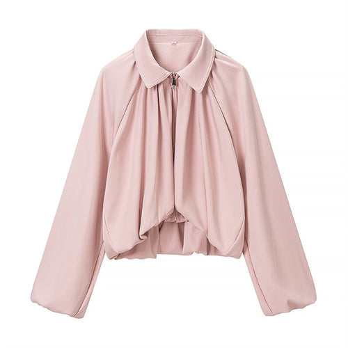 Damen Cropped-Jacke mit drapierter Vorderpartie, Reißverschluss und Ballonärmeln Nord Taschen