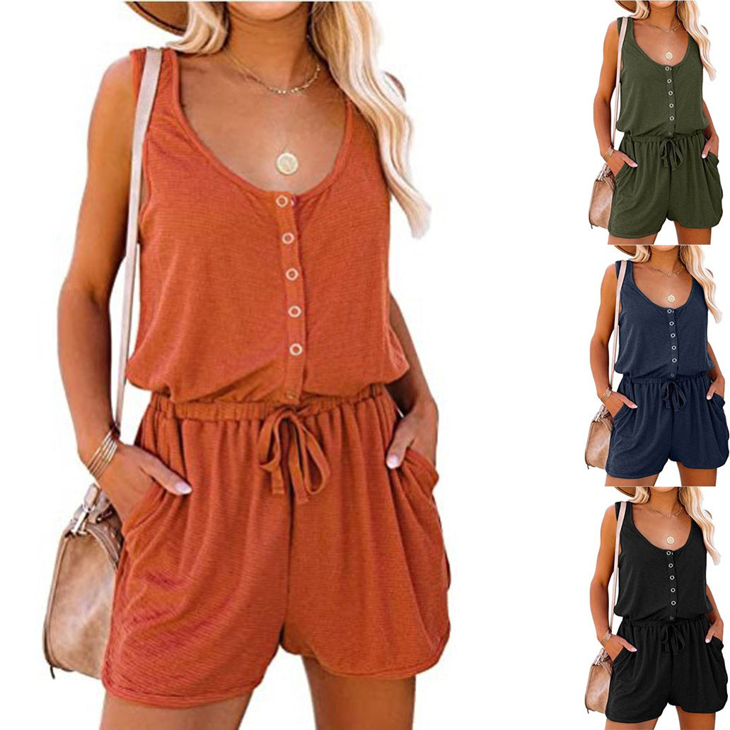 Damen bequemer Jumpsuit mit Knopfleiste und seitlichen Taschen Nord Taschen