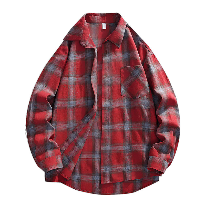 Herren Oversize karierte Flanellhemdjacke mit Brusttasche & abgerundetem Saum Nord Taschen