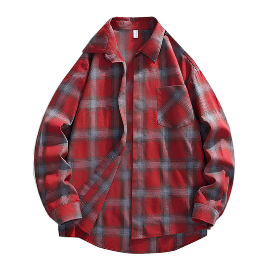 Herren Oversize karierte Flanellhemdjacke mit Brusttasche & abgerundetem Saum Nord Taschen