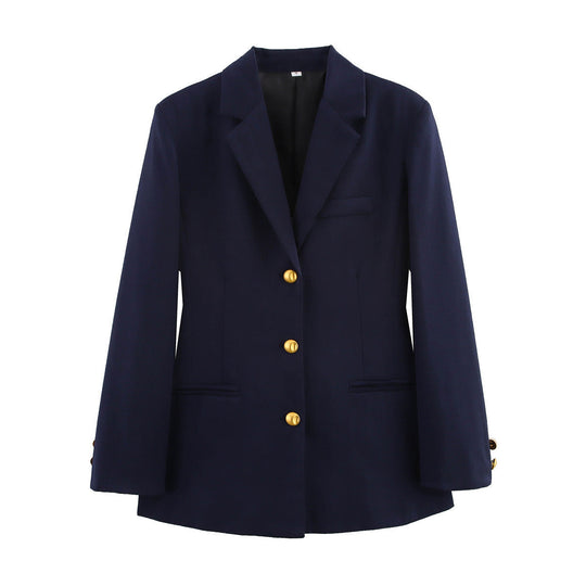 Damen karierten Blazer mit goldenen Knöpfen und praktischen Taschen Nord Taschen