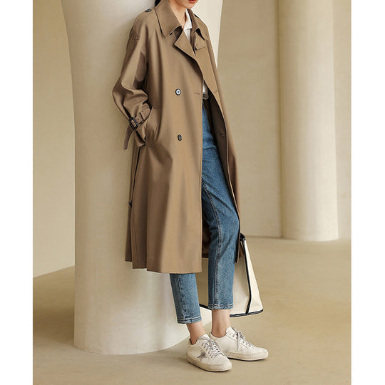 Damen Eleganter Trenchcoat mit doppelter Knopfleiste und praktischem Taillengürtel Nord Taschen