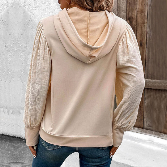 Damen Kapuzenpullover mit Ballonärmeln und Musselin-Einsatz Nord Taschen