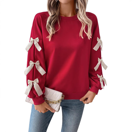 Damen Sweatshirt mit dekorischen Schleifen an den Ärmeln Nord Taschen