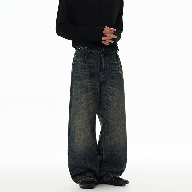 Herren Ultraweite Bodenlange Denim-Palazzohose im Marlene-Baggy-Stil mit tiefem Schritt Nord Taschen