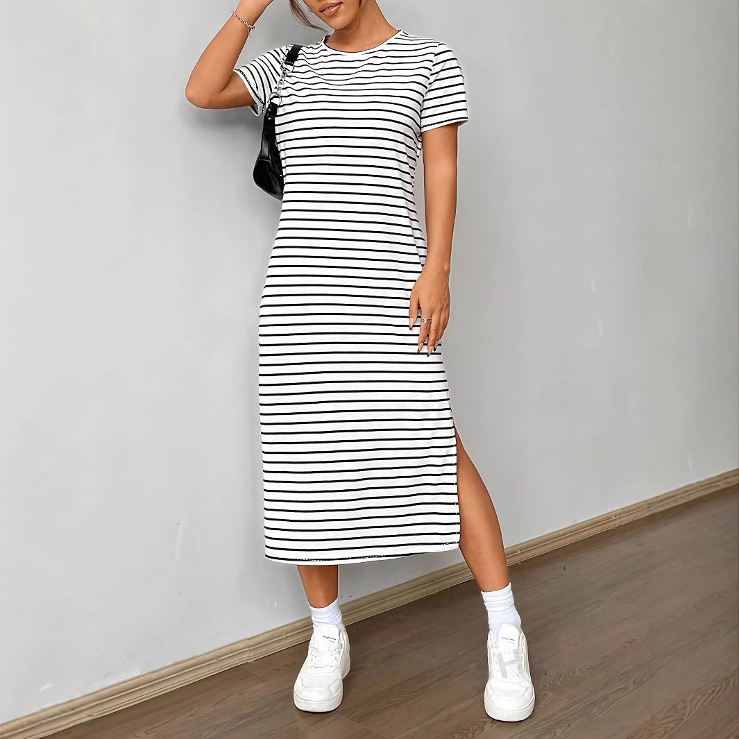 Damen Streifen-Maxikleid aus weichem Jersey
