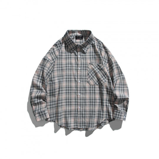 Unisex Oversize Karo‑Hemdjacke im Boxy‑Cut mit Brusttasche und abgerundetem Saum Nord Taschen