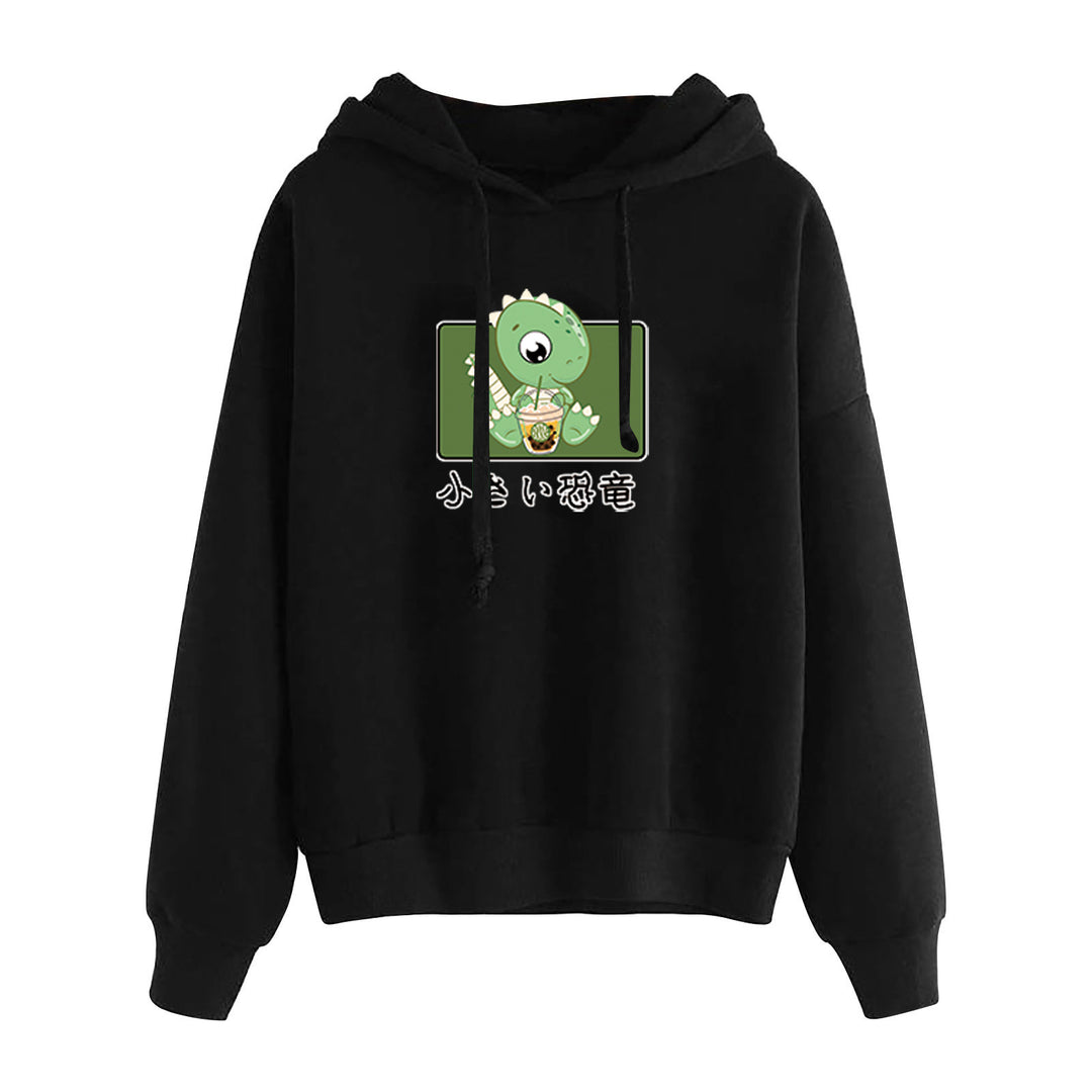 Damen nan kurz geschnittener Cropped-Kapuzenpullover mit niedlicher Frosch-Illustration und verstellbarer Kapuze Nord Taschen