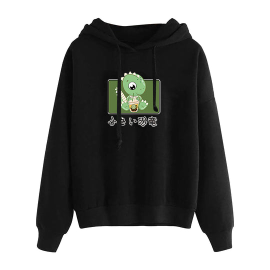 Damen nan kurz geschnittener Cropped-Kapuzenpullover mit niedlicher Frosch-Illustration und verstellbarer Kapuze Nord Taschen