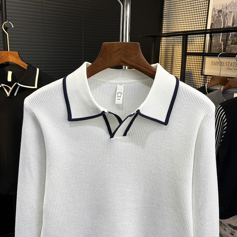 Herren Feinstrick-Polo-Pullover mit Kontrastpaspel und Hemdkragen Nord Taschen