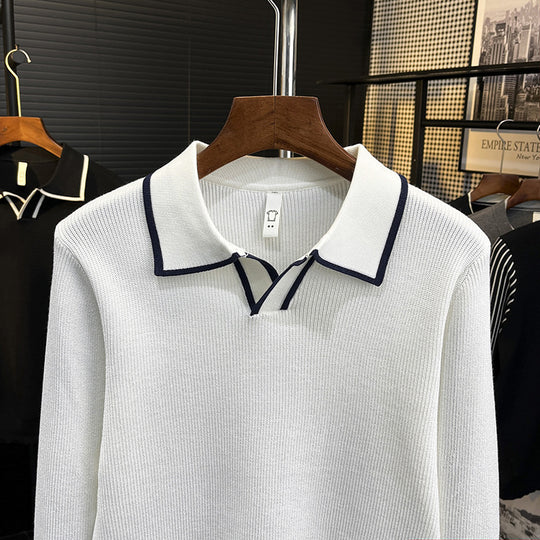 Herren Feinstrick-Polo-Pullover mit Kontrastpaspel und Hemdkragen Nord Taschen