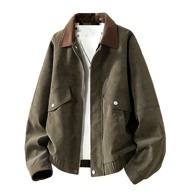 Herren Oversize Utility-Bomberjacke aus Kunstleder mit geripptem Saum und Hemdkragen Nord Taschen