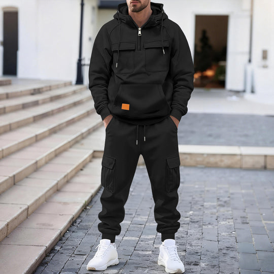 Herren technischer Oversize-Hoodie mit Halbzip, Kapuze, Kängurutasche und aufgesetzten Utility-Taschen Nord Taschen