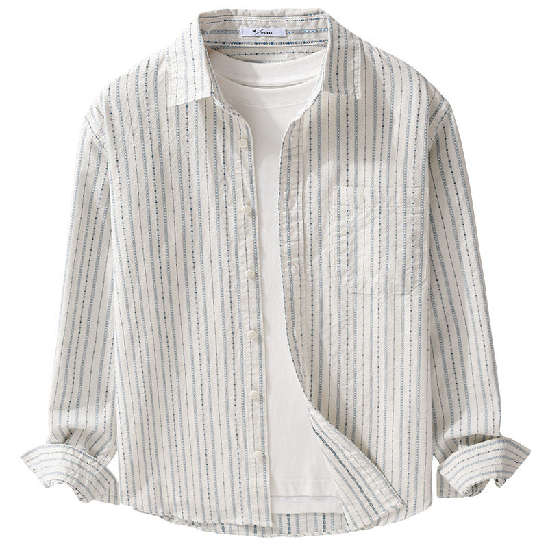Herren Gestreiftes Overshirt aus Baumwollmix mit Brusttasche und Relaxed-Fit Nord Taschen