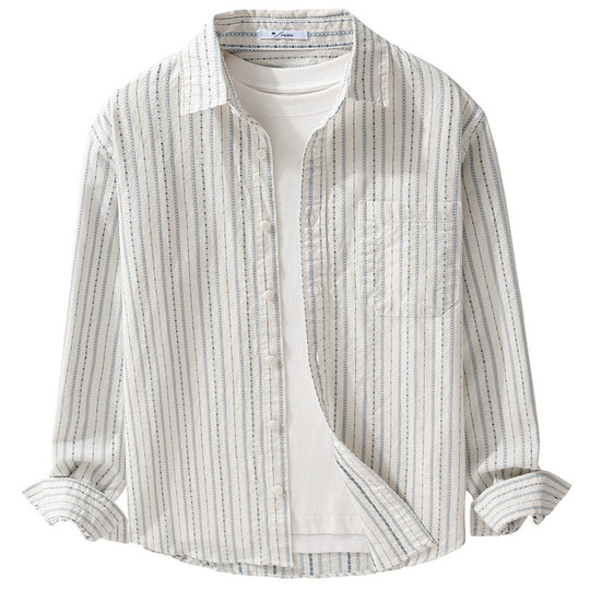 Herren Gestreiftes Overshirt aus Baumwollmix mit Brusttasche und Relaxed-Fit Nord Taschen